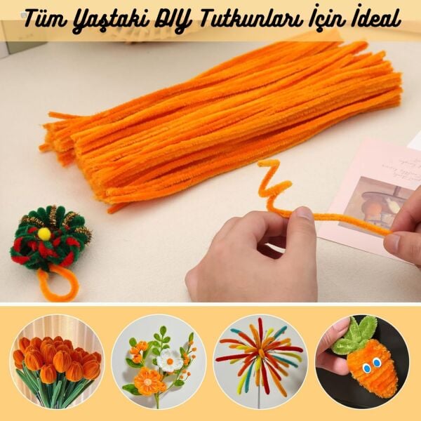 Şönil Tel,  – El İşi, DIY, Hobi ve Çiçek Yapım Teli, Koyu Sarı, 100 Adet, 6 mm - 30 Cm