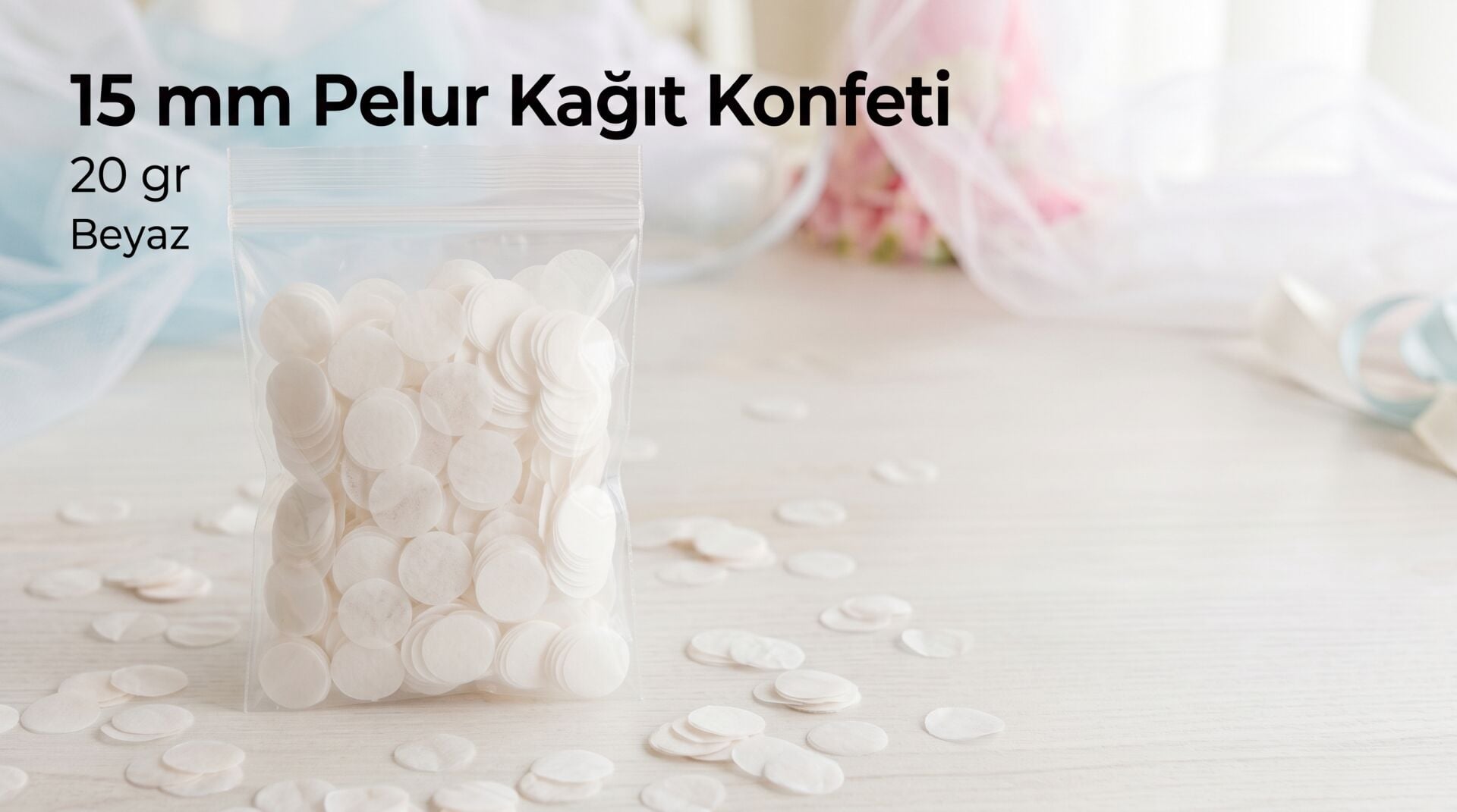 Pelur Konfeti Yuvarlak 15 mm 20 gr. Beyaz