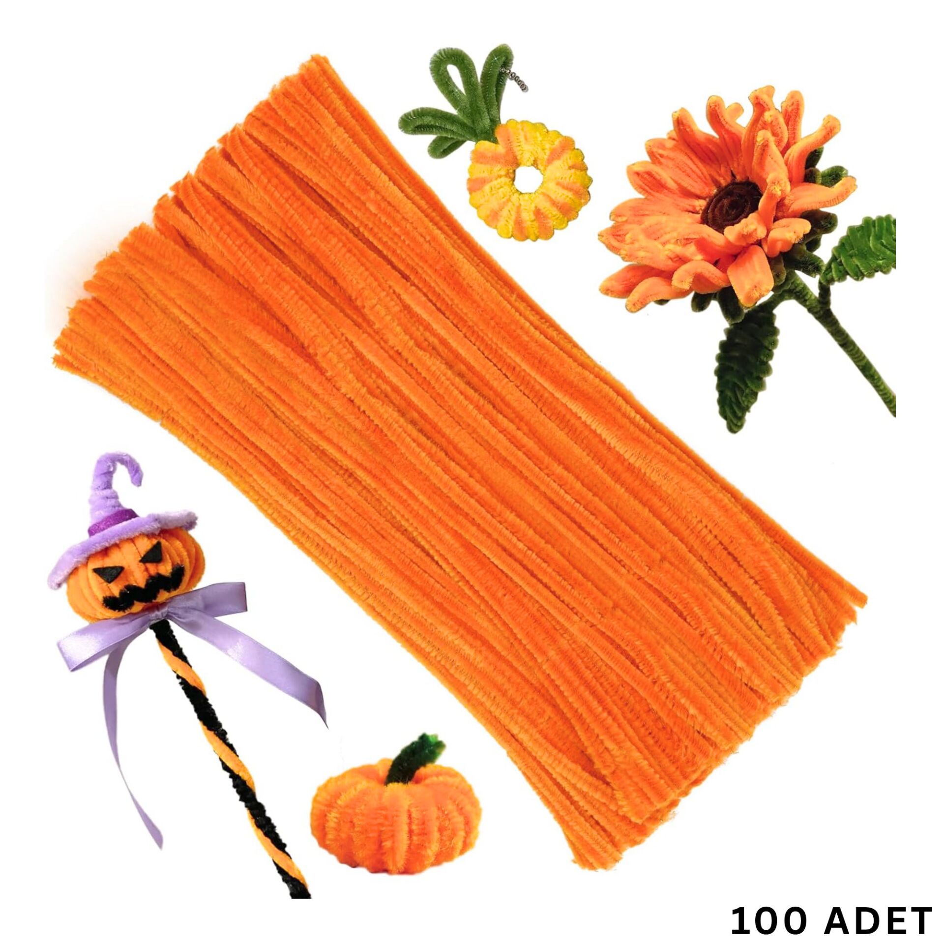 Şönil Tel,  – El İşi, DIY, Hobi ve Çiçek Yapım Teli, Turuncu, 100 Adet, 6 mm - 30 Cm