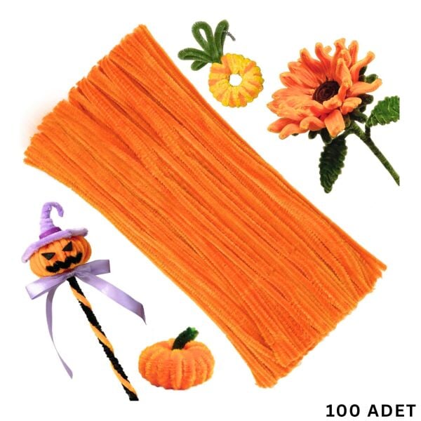 Şönil Tel,  – El İşi, DIY, Hobi ve Çiçek Yapım Teli, Turuncu, 100 Adet, 6 mm - 30 Cm