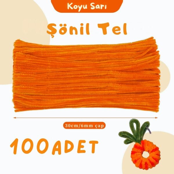 Şönil Tel,  – El İşi, DIY, Hobi ve Çiçek Yapım Teli, Turuncu, 100 Adet, 6 mm - 30 Cm
