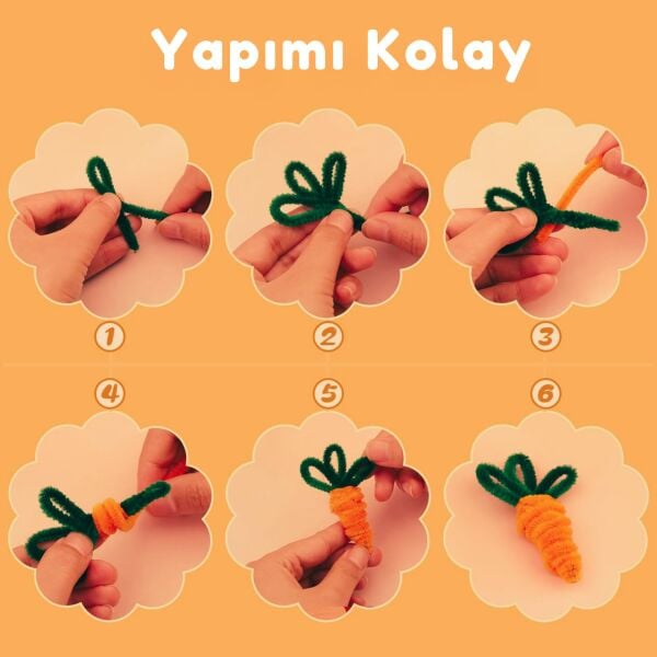 Şönil Tel,  – El İşi, DIY, Hobi ve Çiçek Yapım Teli, Turuncu, 100 Adet, 6 mm - 30 Cm