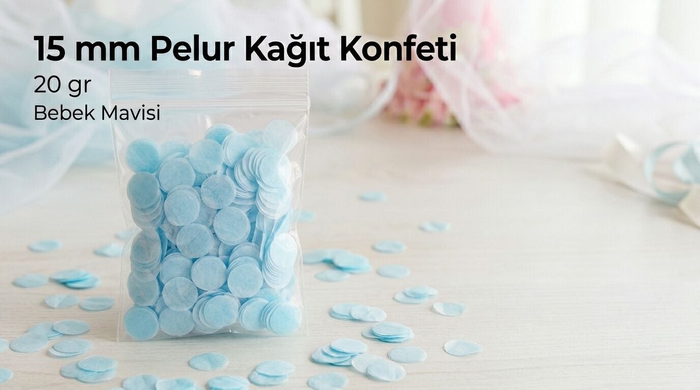 Pelur Konfeti Yuvarlak 15 mm 20 gr. Bebek Mavi