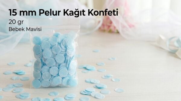 Pelur Konfeti Yuvarlak 15 mm 20 gr. Bebek Mavi