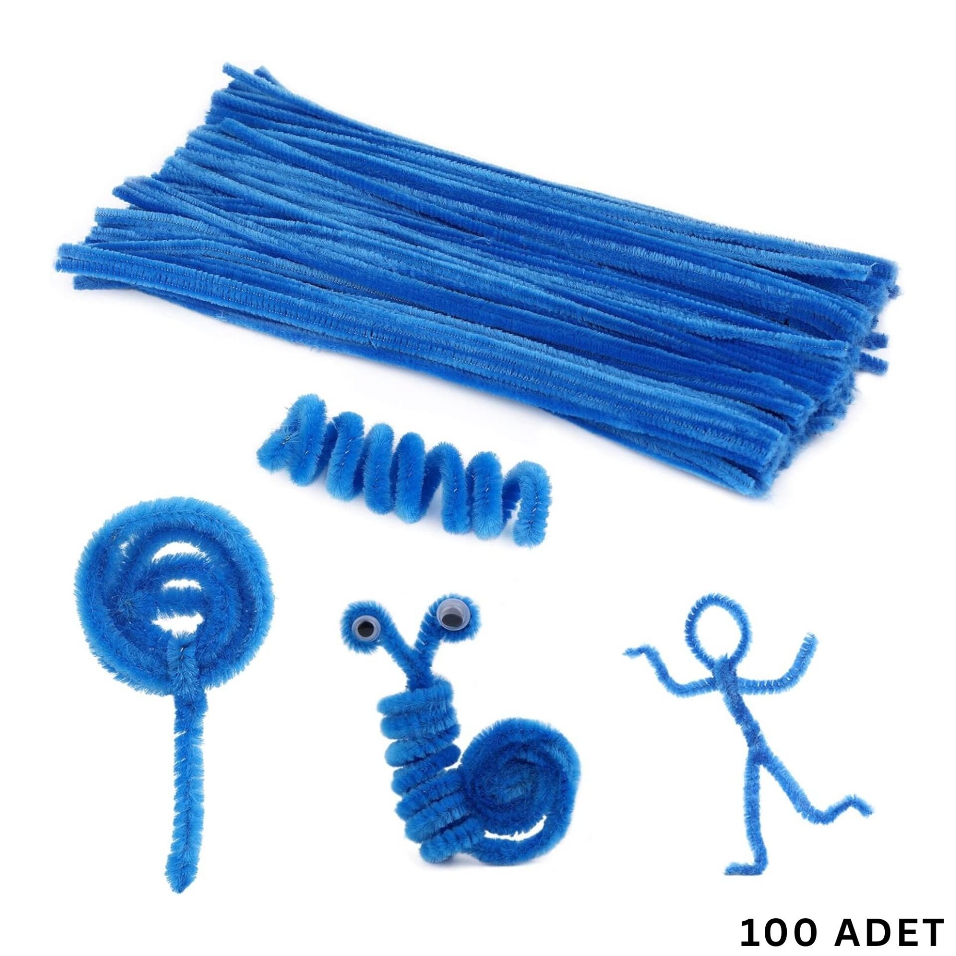 Şönil Tel,  – El İşi, DIY, Hobi ve Çiçek Yapım Teli, Mavi, 100 Adet, 6 mm - 30 Cm