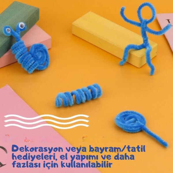 Şönil Tel,  – El İşi, DIY, Hobi ve Çiçek Yapım Teli, Mavi, 100 Adet, 6 mm - 30 Cm