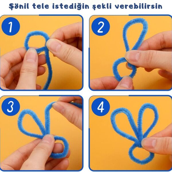 Şönil Tel,  – El İşi, DIY, Hobi ve Çiçek Yapım Teli, Mavi, 100 Adet, 6 mm - 30 Cm
