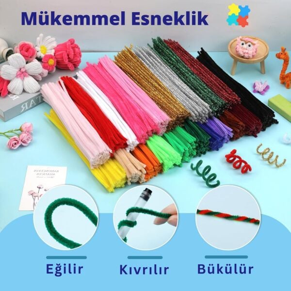 Şönil Tel,  – El İşi, DIY, Hobi ve Çiçek Yapım Teli, Mavi, 100 Adet, 6 mm - 30 Cm