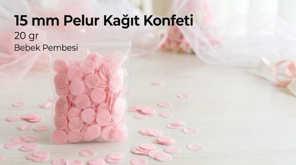Pelur Konfeti Yuvarlak 15 mm 20 gr. Bebek Pembe