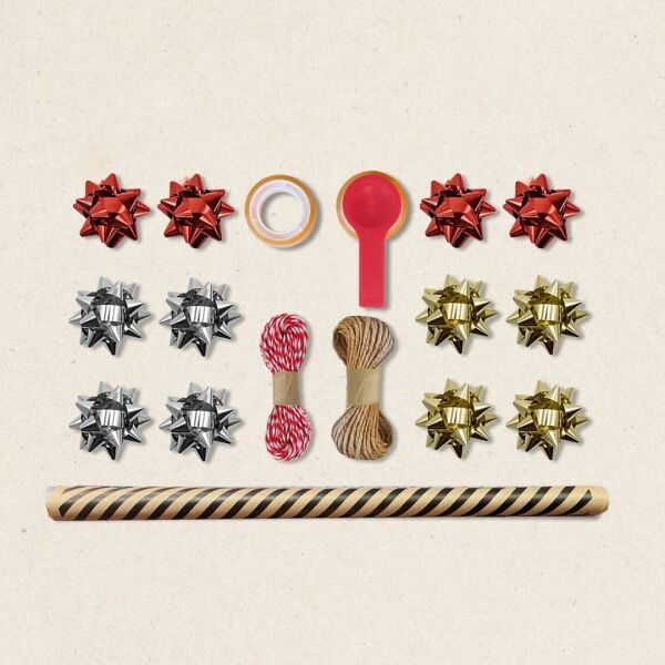 Siyah Verev Kraft Ambalaj Kağıdı Seti | 10 Rulo Kağıt (70x100 Cm)-12 Rafya-20m İp-Bant ve Makinesi