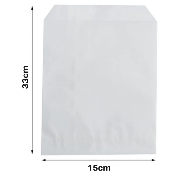 Kraft Körüklü Beyaz Yağlı Kese Kağıdı, V Taban Butik Hediye Paketi, Ambalaj Kağıt Poşeti, 100 Adet - 15x33 Cm