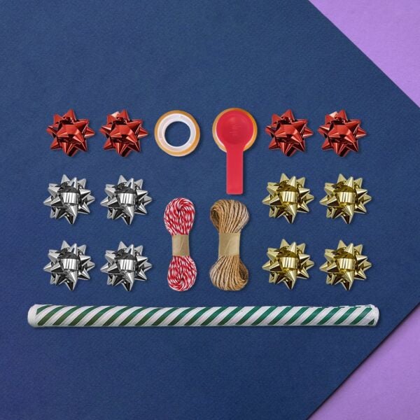 Yeşil Verev Beyaz Ambalaj Kağıdı Seti | 10 Rulo Kağıt (70x100 Cm)-12 Rafya-20m İp-Bant ve Makinesi