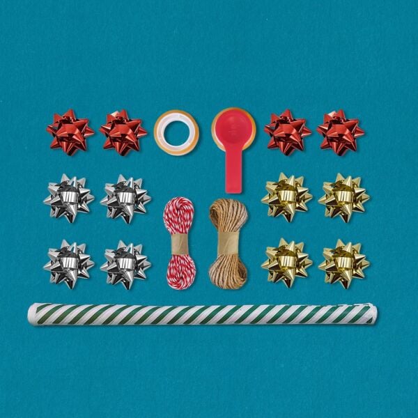 Yeşil Verev Beyaz Ambalaj Kağıdı Seti | 10 Rulo Kağıt (70x100 Cm)-12 Rafya-20m İp-Bant ve Makinesi