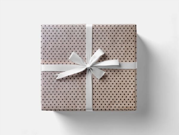 Siyah Puantiyeli Kraft Ambalaj Kağıdı Seti, 10 Rulo Kağıt(70x100Cm)-12 Rafya-20m İp-Bant ve Makinesi