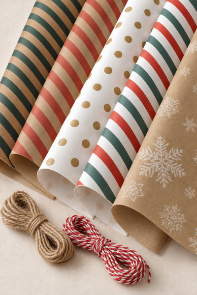 Yeniyıl Hediye Paketleme Seti 10 Kağıt 50*70 cm & 20 mt ip
