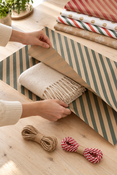 Yeniyıl Hediye Paketleme Seti 10 Kağıt 50*70 cm & 20 mt ip