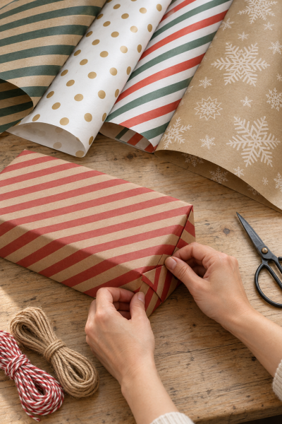 Yeniyıl Hediye Paketleme Seti 10 Kağıt 70*100 cm & 20 mt ip