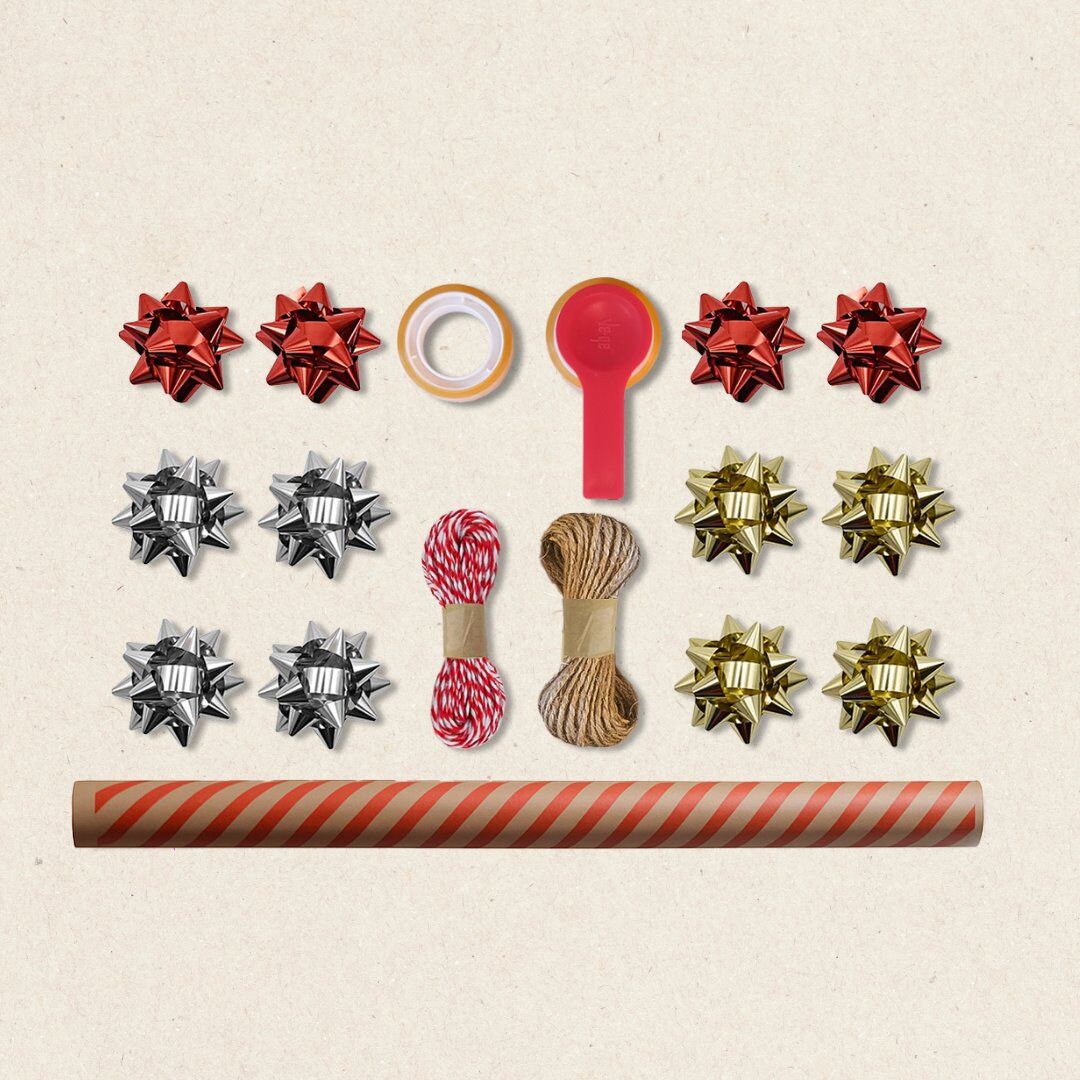 Kırmızı Verev Kraft Ambalaj Kağıdı Seti | 10 Rulo Kağıt (70x100 Cm)-12 Rafya-20m İp-Bant ve Makinesi