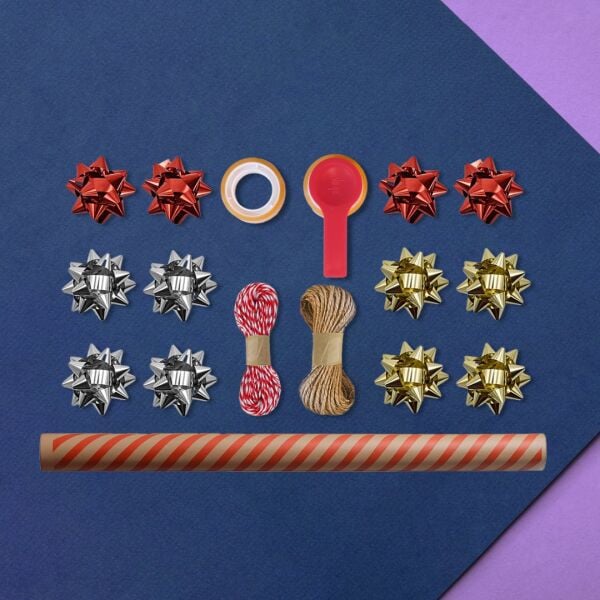 Kırmızı Verev Kraft Ambalaj Kağıdı Seti | 10 Rulo Kağıt (70x100 Cm)-12 Rafya-20m İp-Bant ve Makinesi