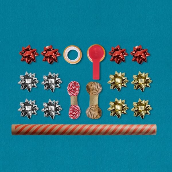 Kırmızı Verev Kraft Ambalaj Kağıdı Seti | 10 Rulo Kağıt (70x100 Cm)-12 Rafya-20m İp-Bant ve Makinesi