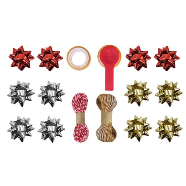 Hediye Paketleme Seti, 12 Adet Metalik Rafya- Twine Baker & Jüt İp - 20M, 1 Adet Bant ve Makinesi
