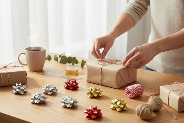 Hediye Paketleme Seti, 12 Adet Metalik Rafya- Twine Baker & Jüt İp - 20M, 1 Adet Bant ve Makinesi