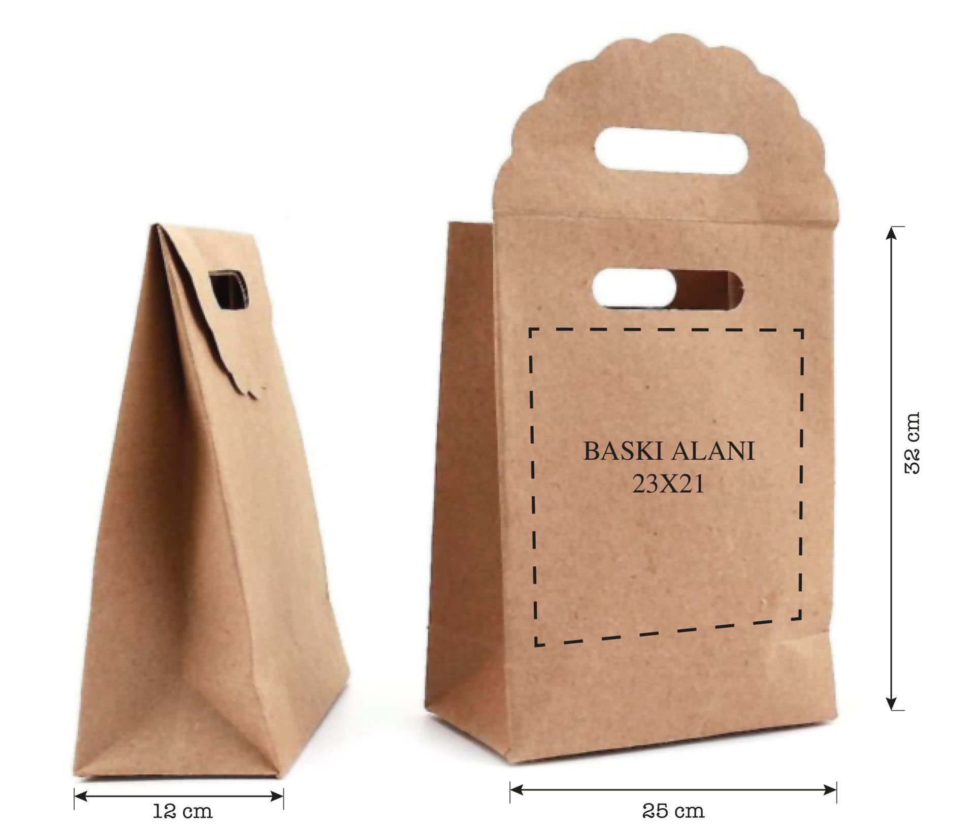 Özel Baskı Kraft El Geçmeli Çanta, Kişiselleştirilebilir Parti, Organizasyon, Hediye Çantası & Kutusu 100 Adet - 25x32 Cm - Hayır, istemiyorum.