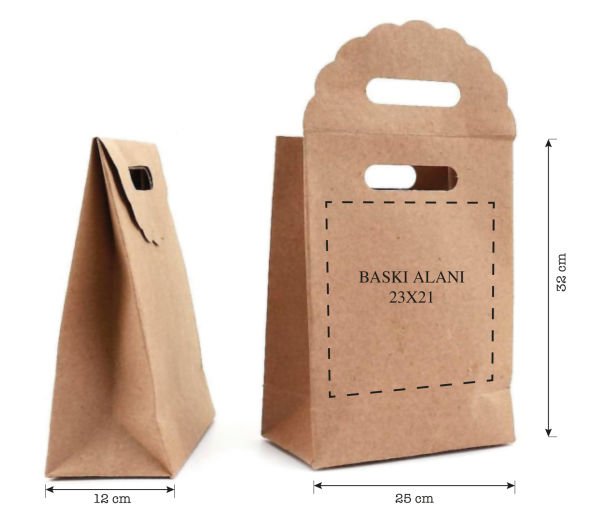 Özel Baskı Kraft El Geçmeli Çanta, Kişiselleştirilebilir Parti, Organizasyon, Hediye Çantası & Kutusu 100 Adet - 25x32 Cm - Hayır, istemiyorum.