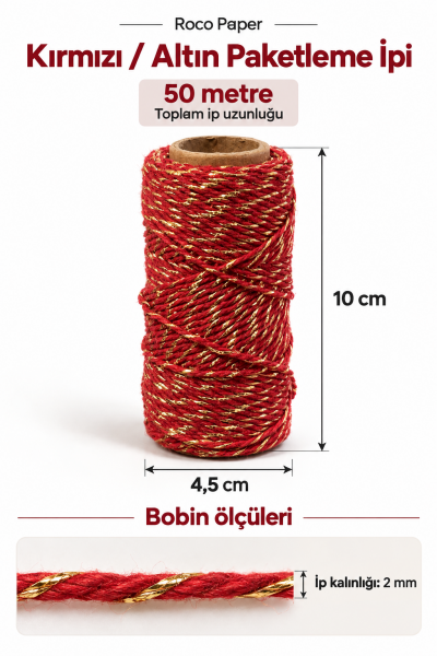 Kırmızı Altın  İp 2 mm 50 metre