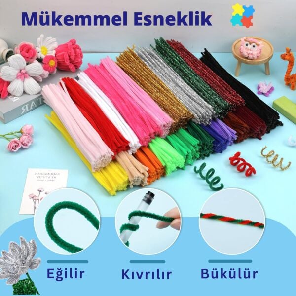 Şönil Tel, El İşi, DIY, Hobi ve Çiçek Yapım Teli, Simli Gümüş, 100 Adet, 6 mm - 30 Cm