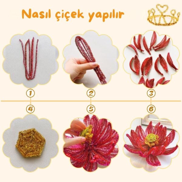 Şönil Tel, El İşi, DIY, Hobi ve Çiçek Yapım Teli, Simli Gümüş, 100 Adet, 6 mm - 30 Cm