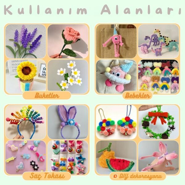 Şönil Tel, El İşi, DIY, Hobi ve Çiçek Yapım Teli, Simli Gümüş, 100 Adet, 6 mm - 30 Cm