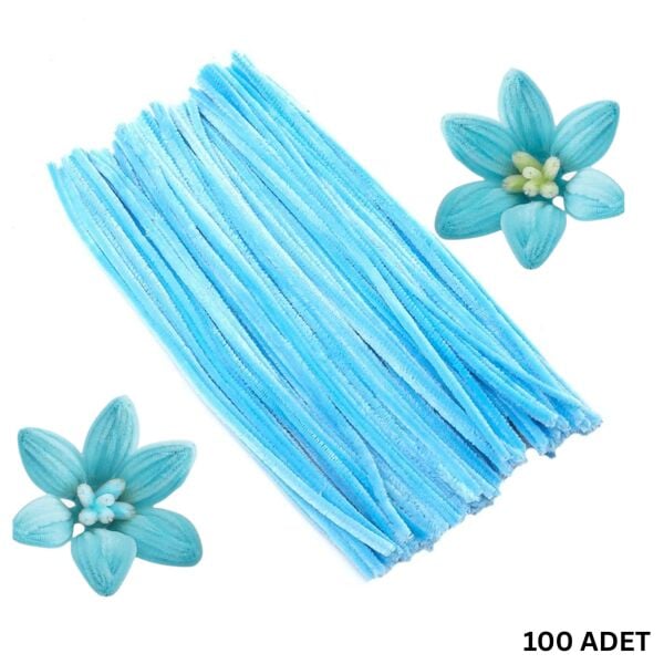 Şönil Tel, El İşi, DIY, Hobi ve Çiçek Yapım Teli, Pastel Mavi, 100 Adet, 6 mm - 30 Cm