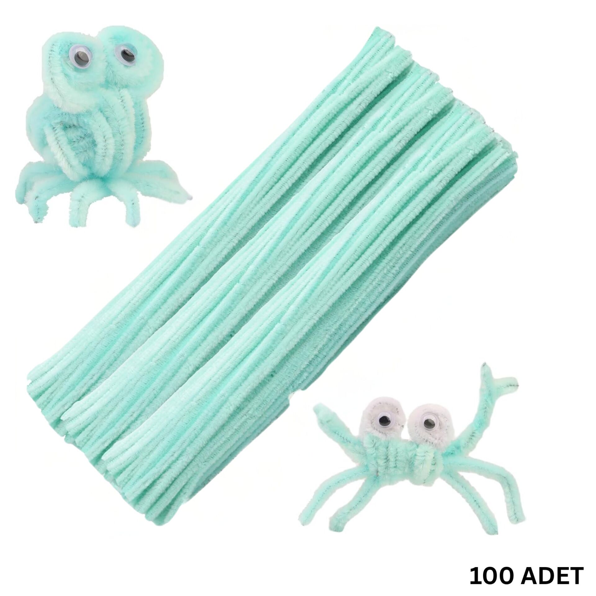 Şönil Tel, El İşi, DIY, Hobi ve Çiçek Yapım Teli, Nil Yeşili, 100 Adet, 6 mm - 30 Cm