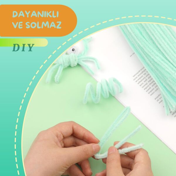 Şönil Tel, El İşi, DIY, Hobi ve Çiçek Yapım Teli, Nil Yeşili, 100 Adet, 6 mm - 30 Cm