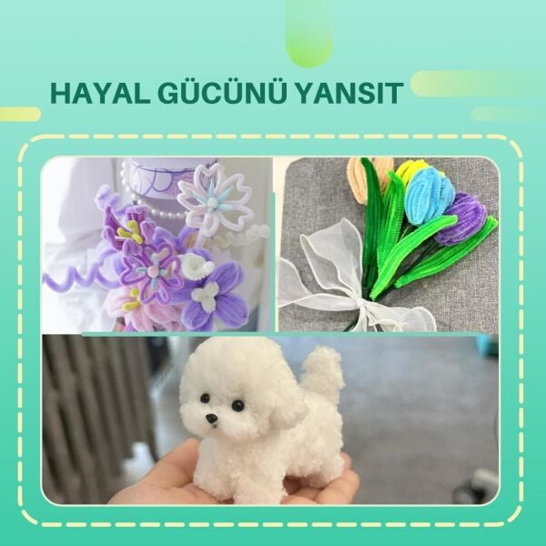 Şönil Tel, El İşi, DIY, Hobi ve Çiçek Yapım Teli, Nil Yeşili, 100 Adet, 6 mm - 30 Cm