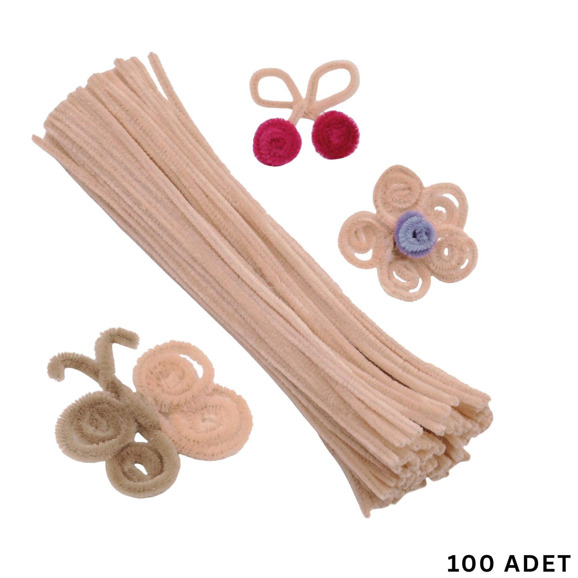 Şönil Tel, El İşi, DIY, Hobi ve Çiçek Yapım Teli, Kemik Rengi, 100 Adet, 6 mm - 30 Cm