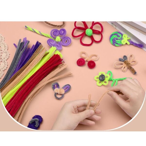 Şönil Tel, El İşi, DIY, Hobi ve Çiçek Yapım Teli, Kemik Rengi, 100 Adet, 6 mm - 30 Cm