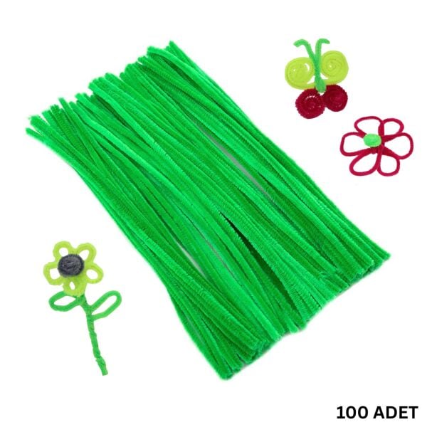 Şönil Tel, El İşi, DIY, Hobi ve Çiçek Yapım Teli, Yeşil, 100 Adet, 6 mm - 30 Cm