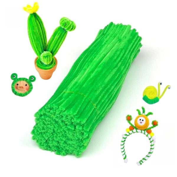 Şönil Tel, El İşi, DIY, Hobi ve Çiçek Yapım Teli, Yeşil, 100 Adet, 6 mm - 30 Cm