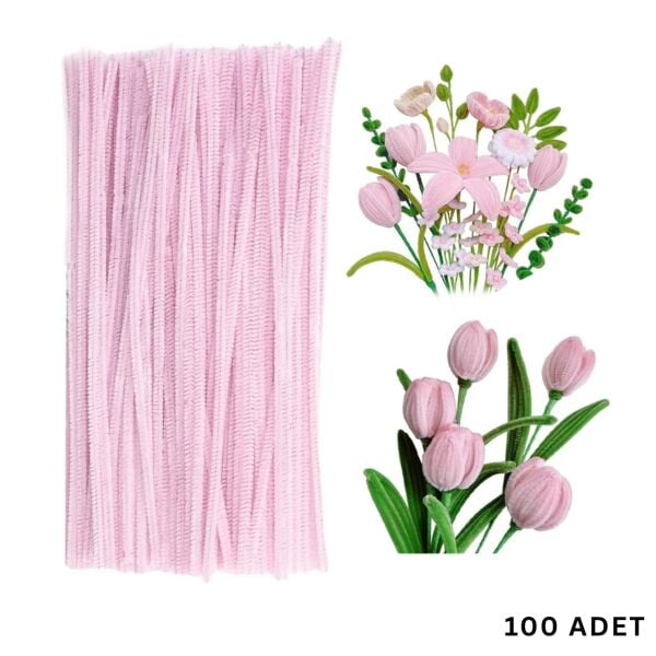 Şönil Tel, El İşi, DIY, Hobi ve Çiçek Yapım Teli, Pastel Pembe, 100 Adet, 6 mm - 30 Cm