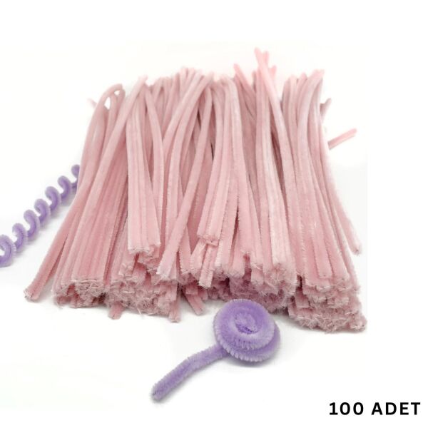 Şönil Tel, El İşi, DIY, Hobi ve Çiçek Yapım Teli, Rose Pembe, 100 Adet, 6 mm - 30 Cm