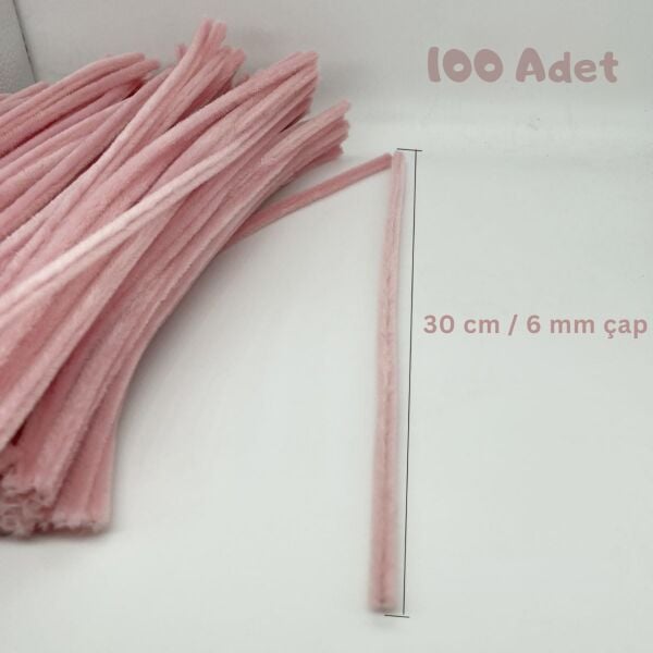 Şönil Tel, El İşi, DIY, Hobi ve Çiçek Yapım Teli, Rose Pembe, 100 Adet, 6 mm - 30 Cm