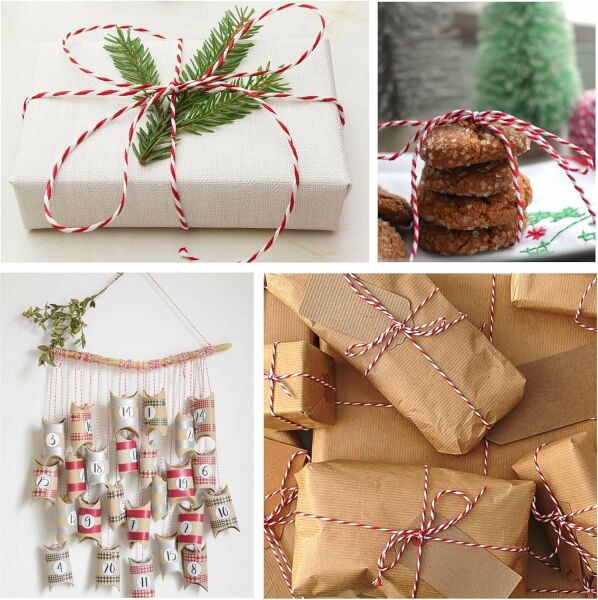 3lü Jute İp-Kırmızı Beyaz -Siyah Beyaz İp Seti, Hediye Paketleme, Yılbaşı Süsleme İpleri, 3x10 metre