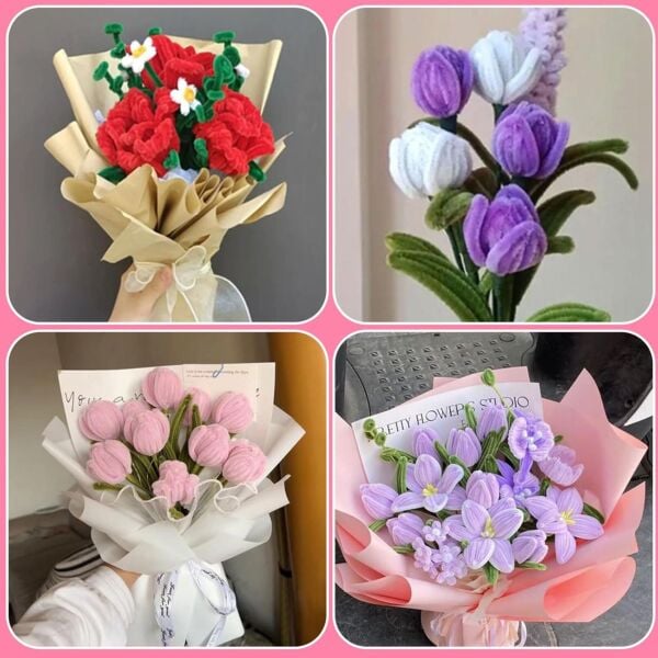 Şönil Tel, El İşi, DIY, Hobi ve Çiçek Yapım Teli, Fuşya, 100 Adet, 6 mm - 30 Cm