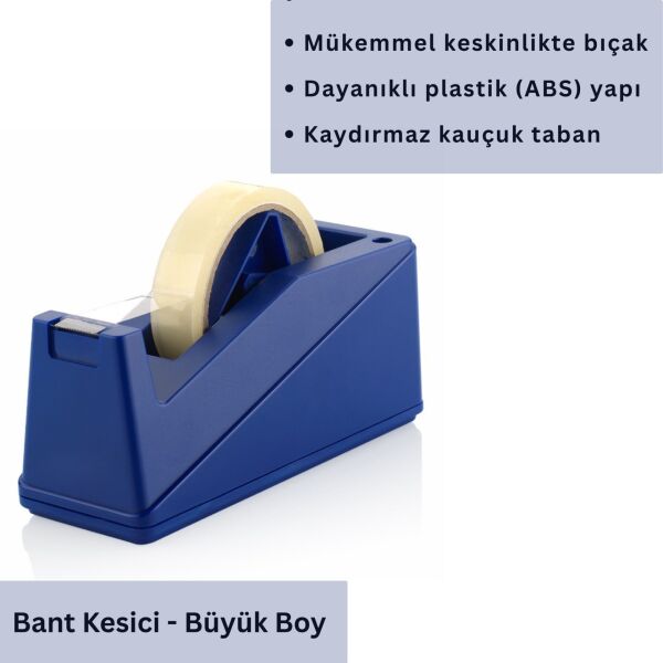 Ofis ve Ev İçin Bant Kesici - Ergonomik, Kaydırmaz Taban, 25mm x 66m Uyumlu Bant Makinesi, Mavi
