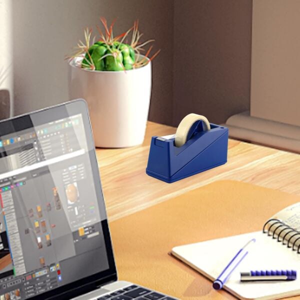 Ofis ve Ev İçin Bant Kesici - Ergonomik, Kaydırmaz Taban, 25mm x 66m Uyumlu Bant Makinesi, Mavi