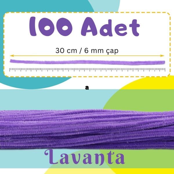 Şönil Tel, El İşi, DIY, Hobi ve Çiçek Yapım Teli, Lavanta, 100 Adet, 6 mm - 30 Cm