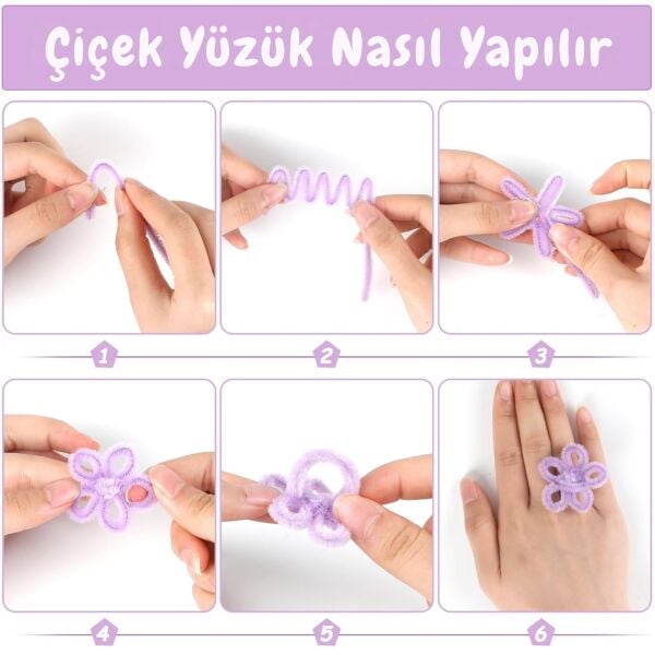 Şönil Tel, El İşi, DIY, Hobi ve Çiçek Yapım Teli, Lavanta, 100 Adet, 6 mm - 30 Cm