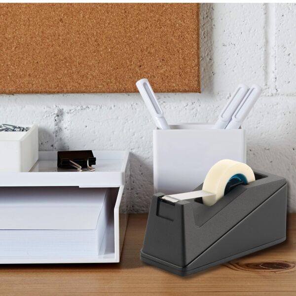 Ofis ve Ev İçin Bant Kesici - Ergonomik, Kaydırmaz Taban, 19mm x 33m Uyumlu Bant Makinesi, Siyah